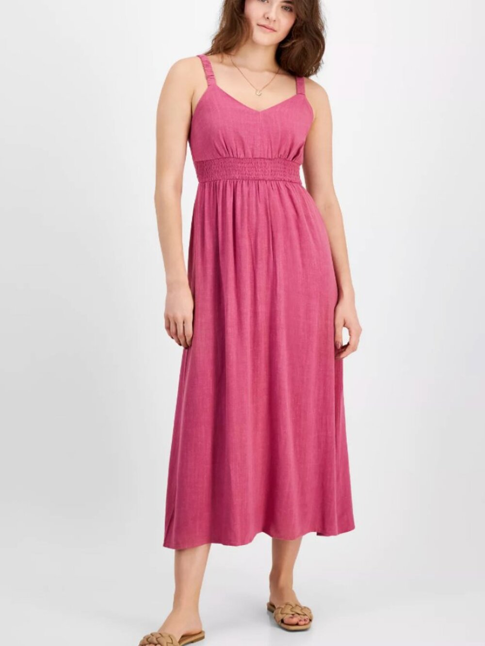 And Now This Pink Linen Blend Midi Dress Resort Preppy Classic Small